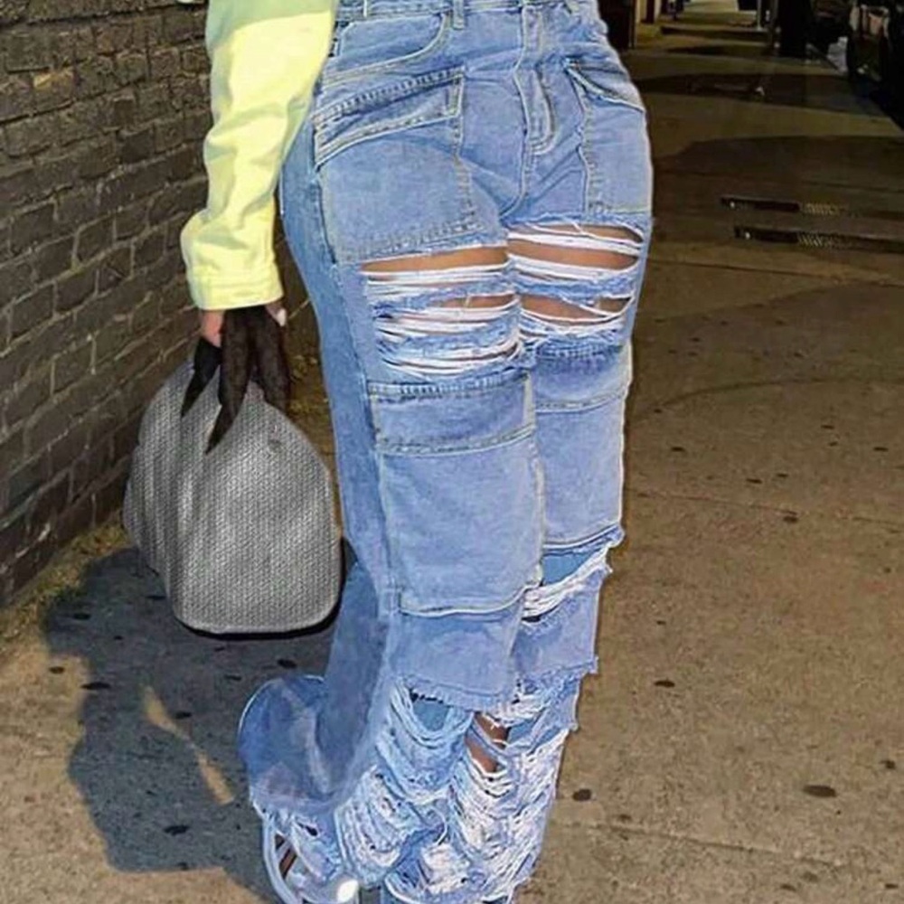 Distressed Denim Flare Jeans